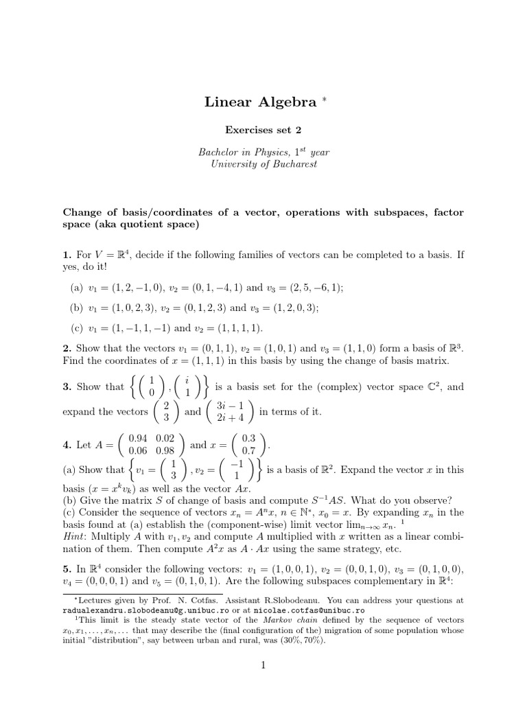 Linear Algebra Exercises: Change of Basis | PDF
