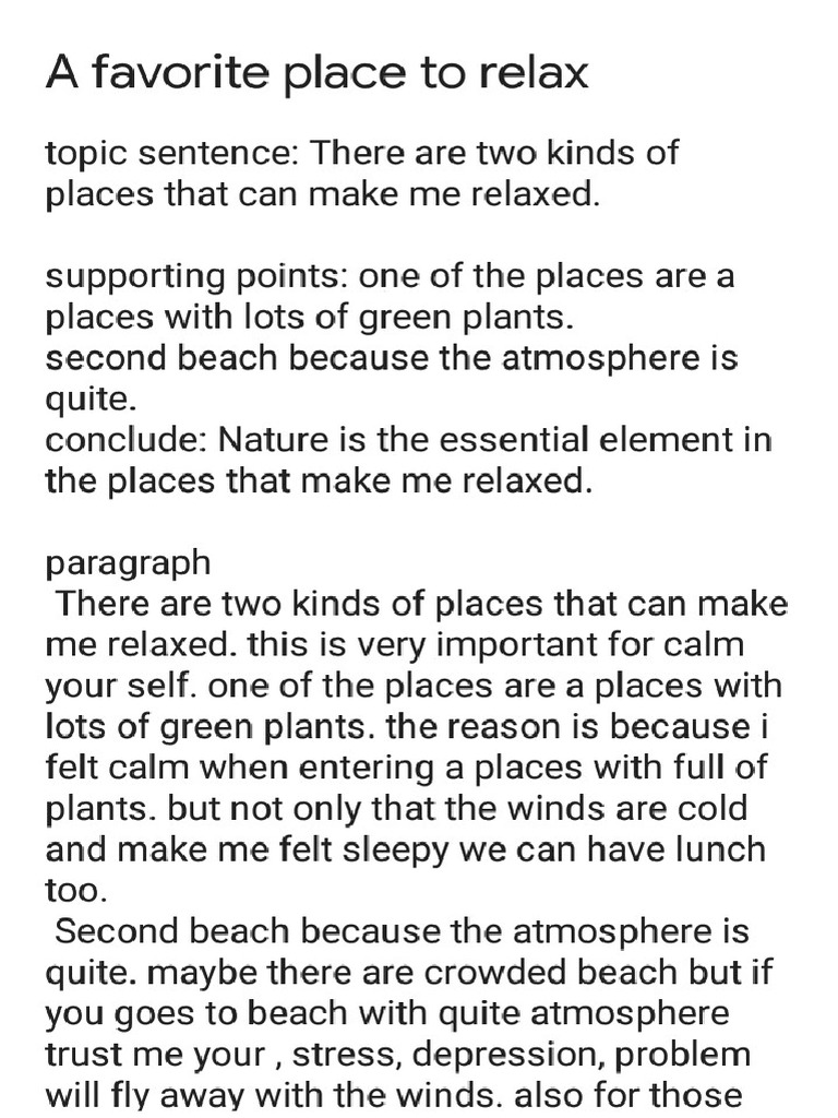 My Favorite Places To Relax | PDF