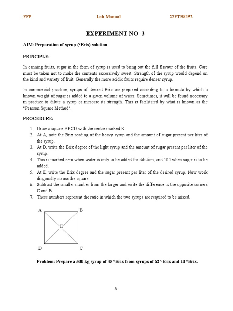 Syrup Preparation and Brix Calculation | PDF | Sugar | Diet & Nutrition