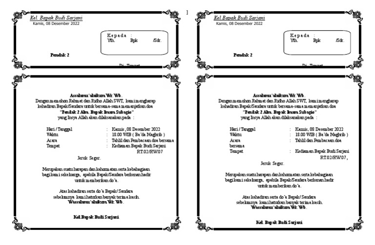 Doa Bersama Pendak 2 Alm. Bapak Imam Subagio | PDF