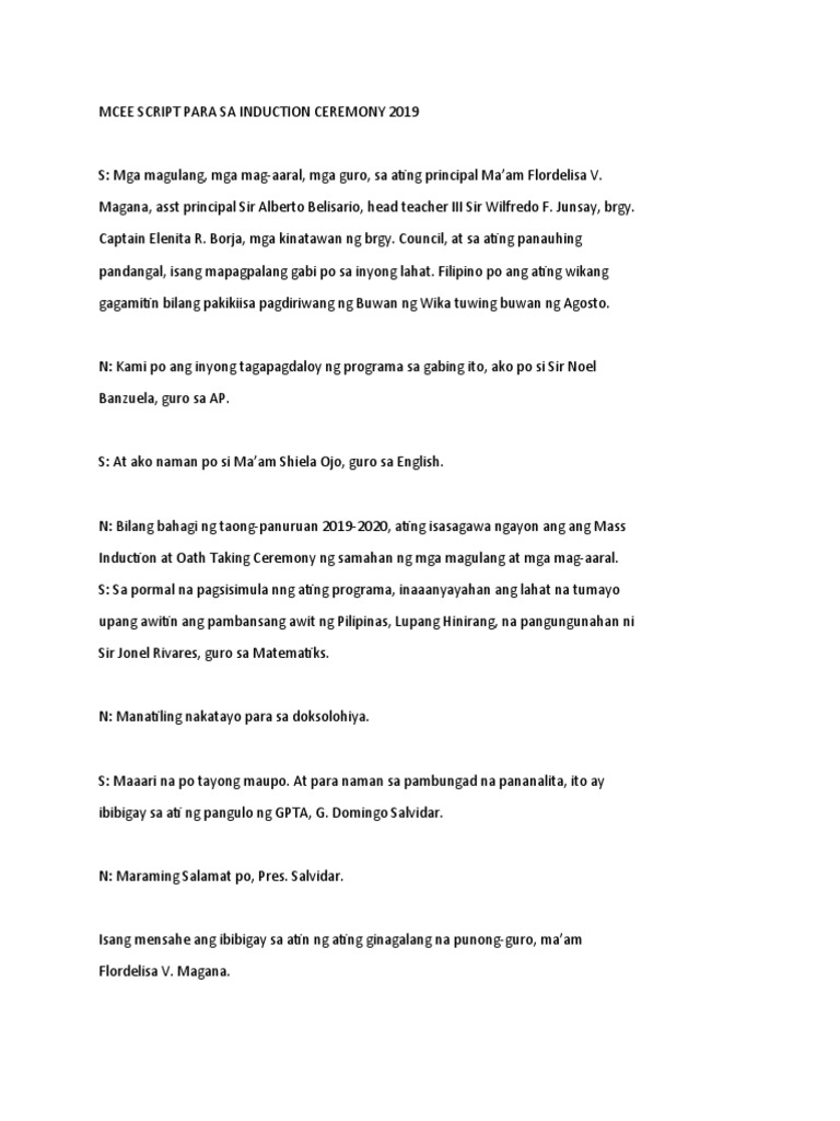 Emcee Script para Sa Induction Ceremony | PDF
