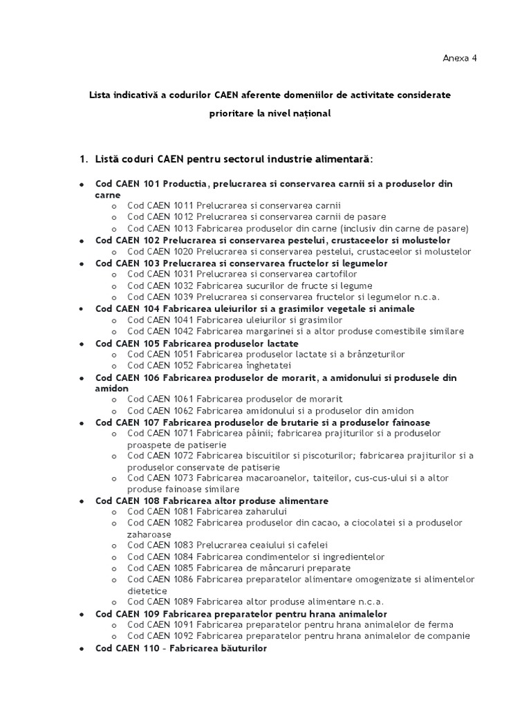 Anexa 4 Lista Coduri CAEN | PDF