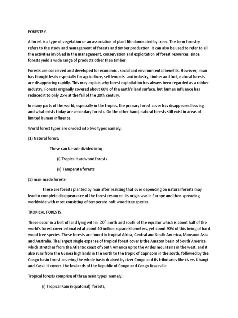 S.6 GEOGRAPHY Forestry NOTES PDF Forests Tropics