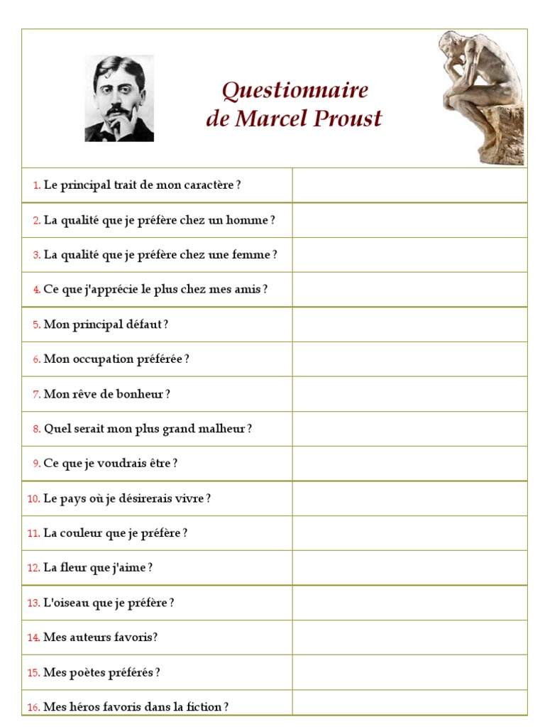 Questionnaire de Marcel Proust PDF | PDF | Fiction générale