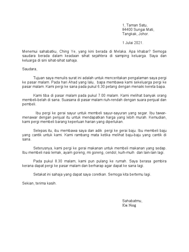 Surat Tidak Rasmi - Melawat Ke Pasar Malam | PDF