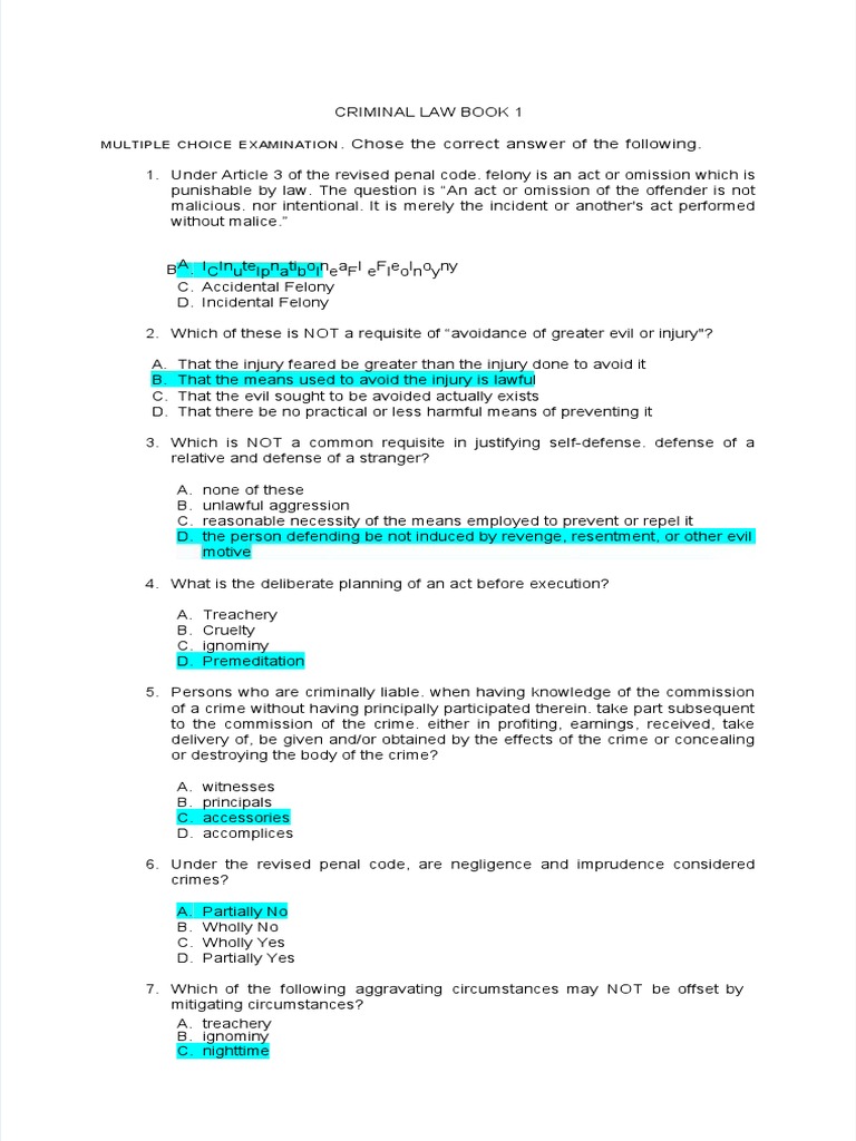 Criminal Law Book 1: MCQ Review | PDF | Crimes | Crime & Violence