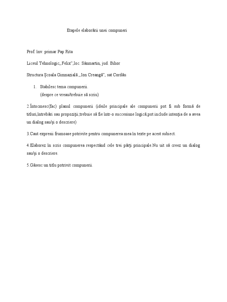 Etapele Elaborarii Unei Compuneri | PDF