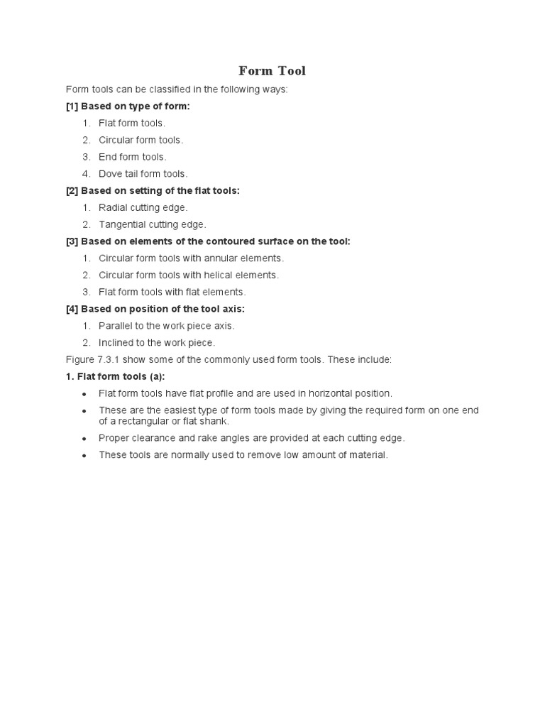 Form tool word pdf machining circle