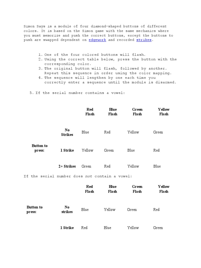 Simon Says Bomb Defusal Guide | PDF