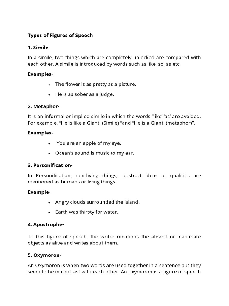 Types of Figures of Speech Explained | PDF | Metaphor | Rhetorical ...