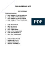 Daftar Menu Pondok Berkah Arc