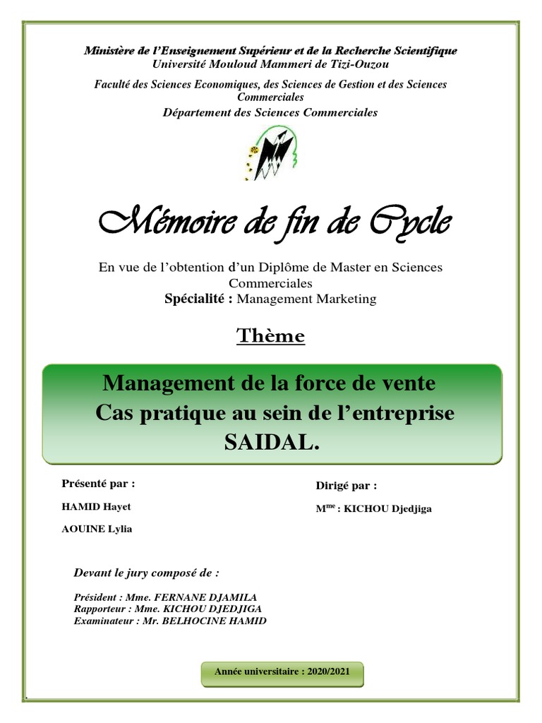 Management de la Force de Vente chez Saidal | PDF | Sodles | Business