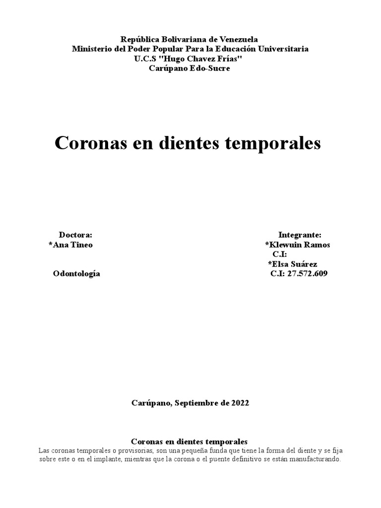 Coronas Temporales en Odontopediatría | PDF | Dentadura postiza ...