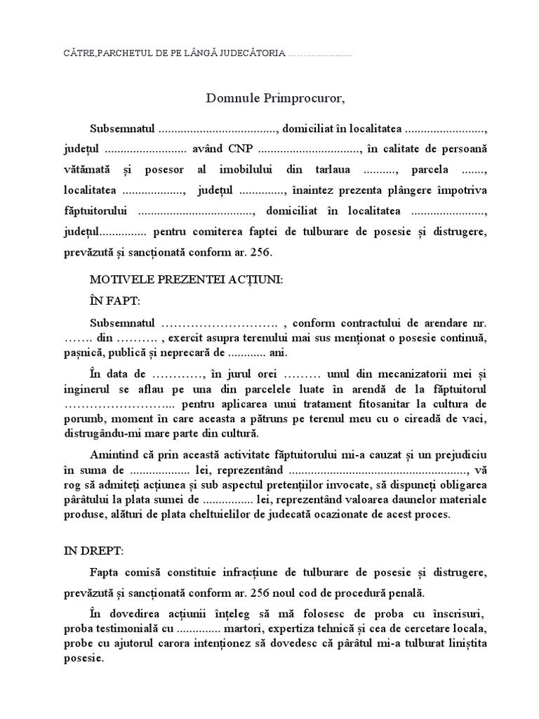 Plangere Penala Ăt Tulburare de Posesie Și Distrugere | PDF