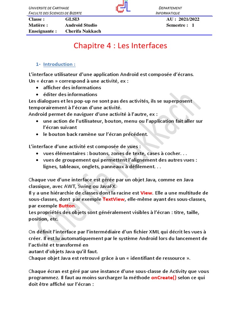 Interfaces Utilisateur en Android Studio | PDF | Android (Système d ...