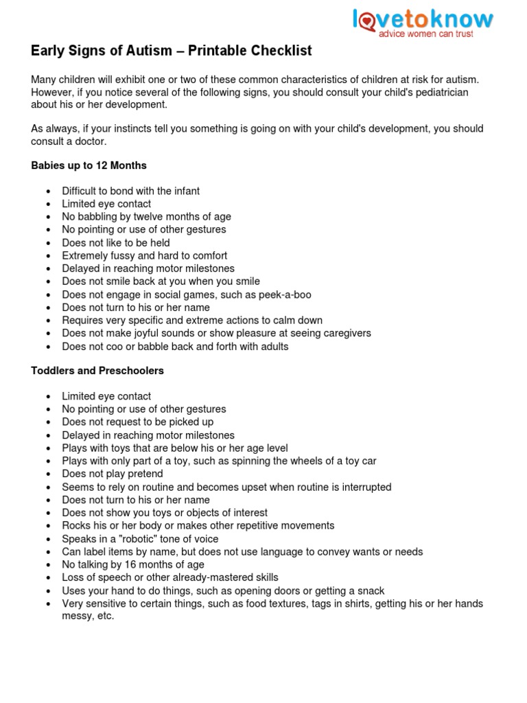 Early Signs of Autism Checklist | PDF | Wellness | Lifestyle