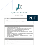 Menu Tablets Project Charter Rollout