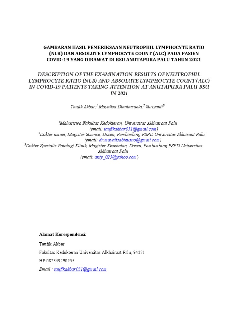 Jurnal gambaran hasil pemeriksaan neutrophil lymphocyte ratio nlr dan