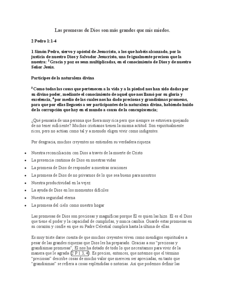 Las Promesas de Dios Son Más Grandes Que Mis Miedos | PDF | Cristo ...