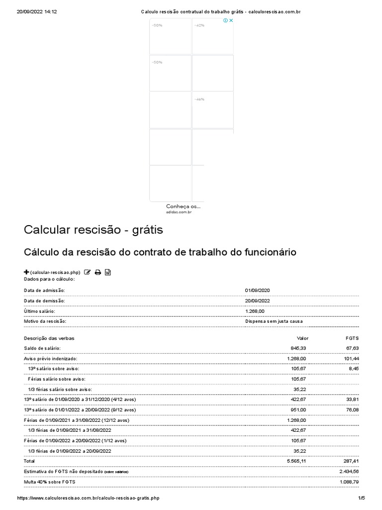 Calculo Rescisão Contratual Do Trabalho Grátis - Calculorescisao - Com ...