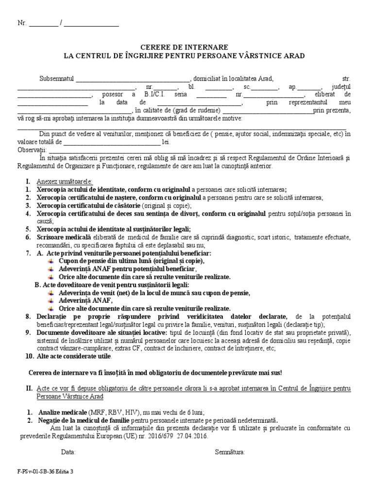Model Cerere Internare | PDF