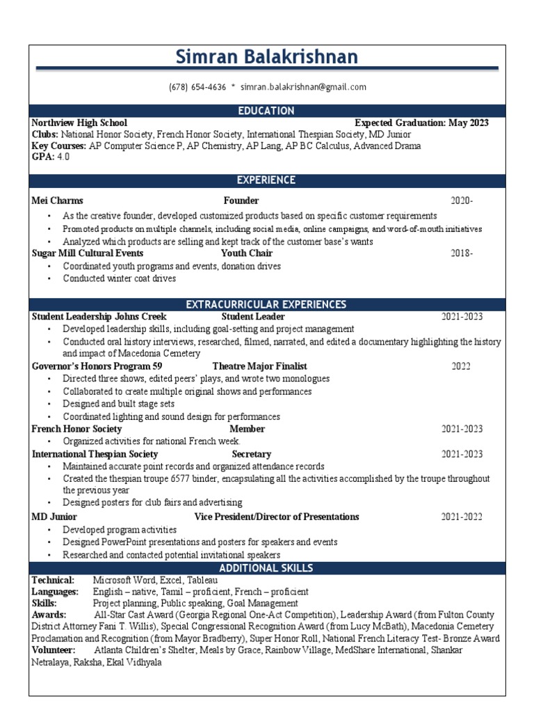 Simran Balakrishnan Resume | PDF | Art