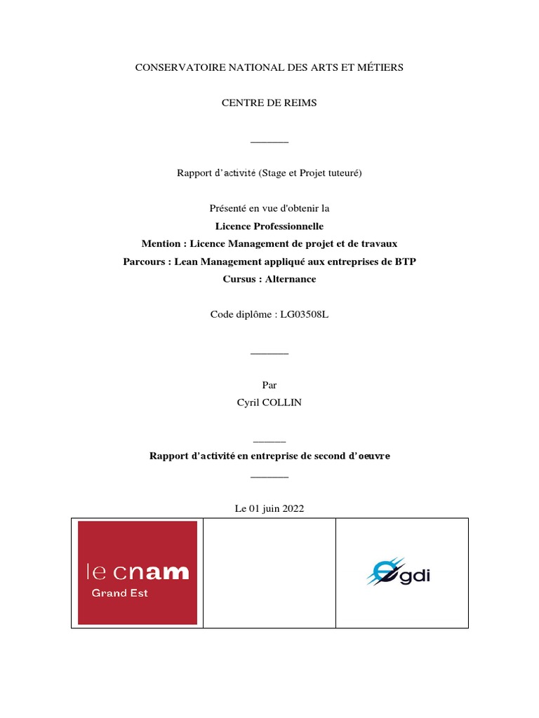 Rapport d'activité en Lean Management BTP | PDF | Lean (production ...