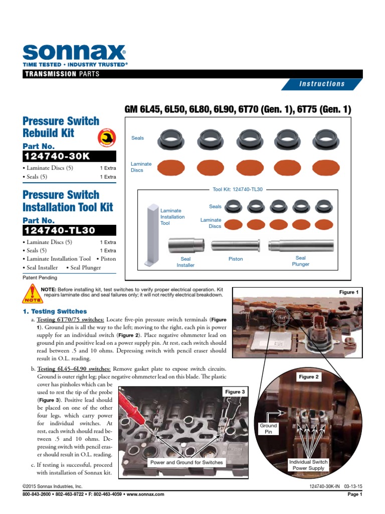 Pressure Switch Rebuild Kit GM 6L45, 6L50, 6L80, 6L90, 6T70 (Gen. 1