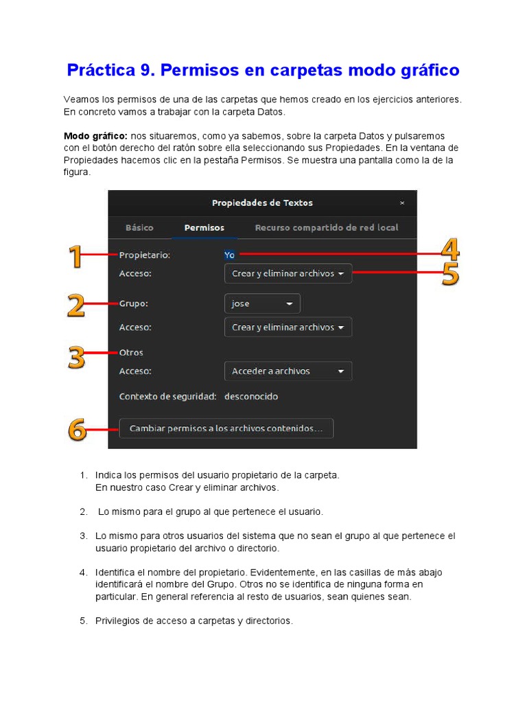 Práctica 9. Permisos en Carpetas Modo Gráfico | PDF