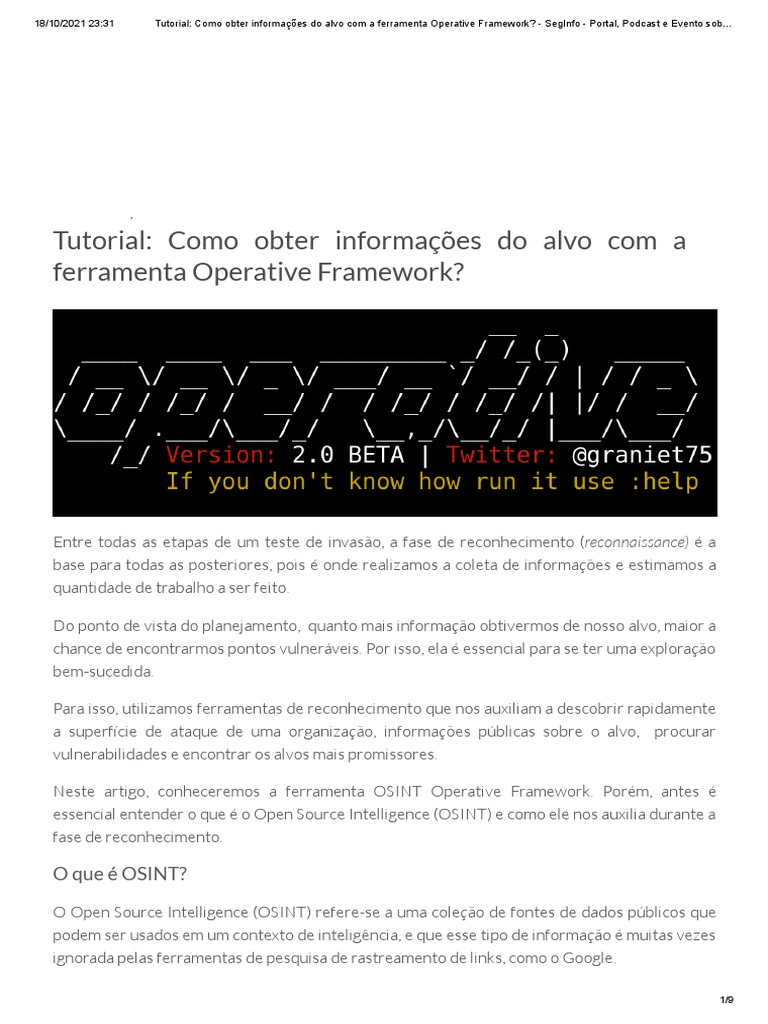 Tutorial - Como Obter Informações Do Alvo Com A Ferramenta Operative ...