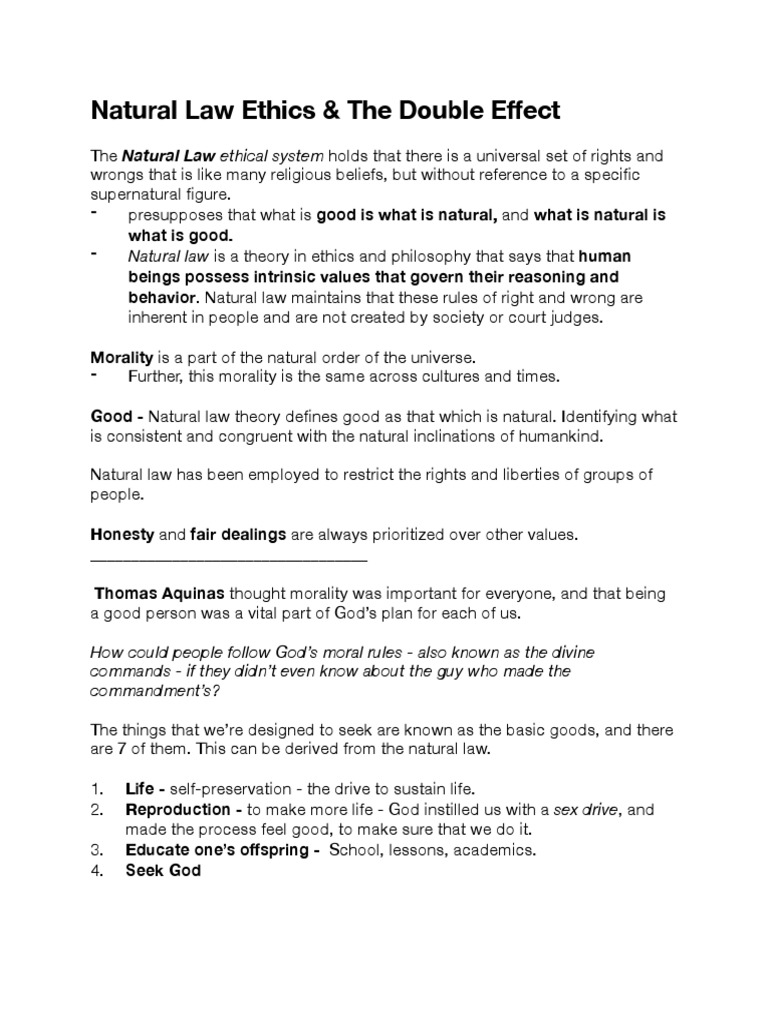 Natural Law Ethics & The Double Effect PDF Natural Law Morality