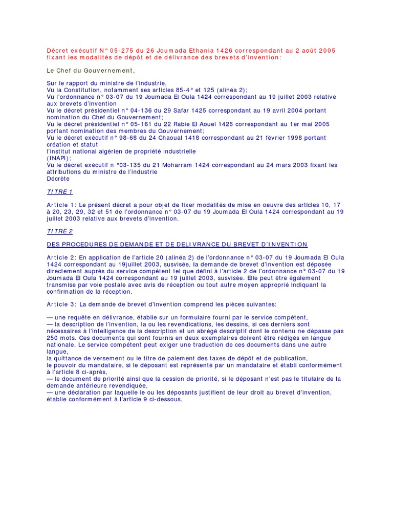 Modalités de dépôt des brevets INAPI | PDF | Brevet | Dessin