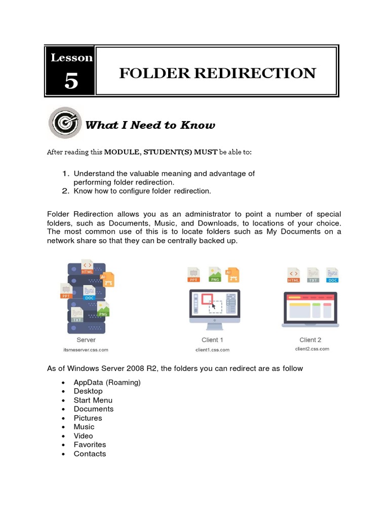 LO2 LESSON 5 Folder Redirection PDF Group Policy Command Line
