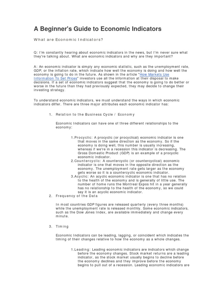 Trading A Beginner S Guide To Economic Indicators Download Free Pdf