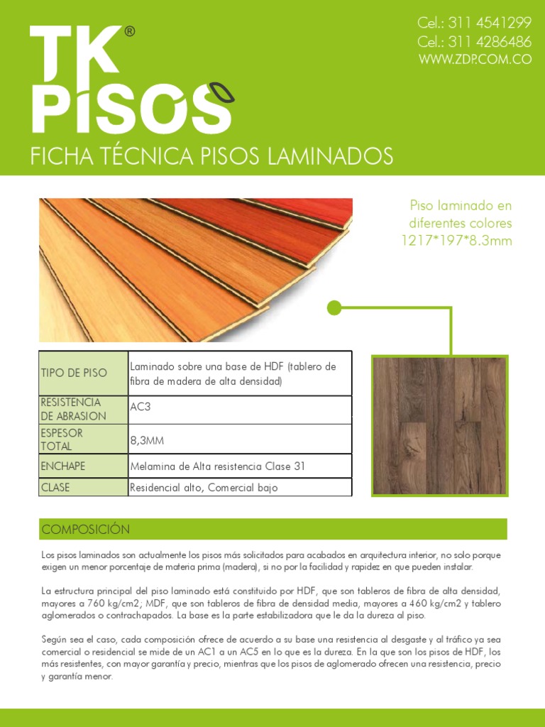 Ficha Técnica Pisos Laminados Piso Laminado en Diferentes Colores 1217