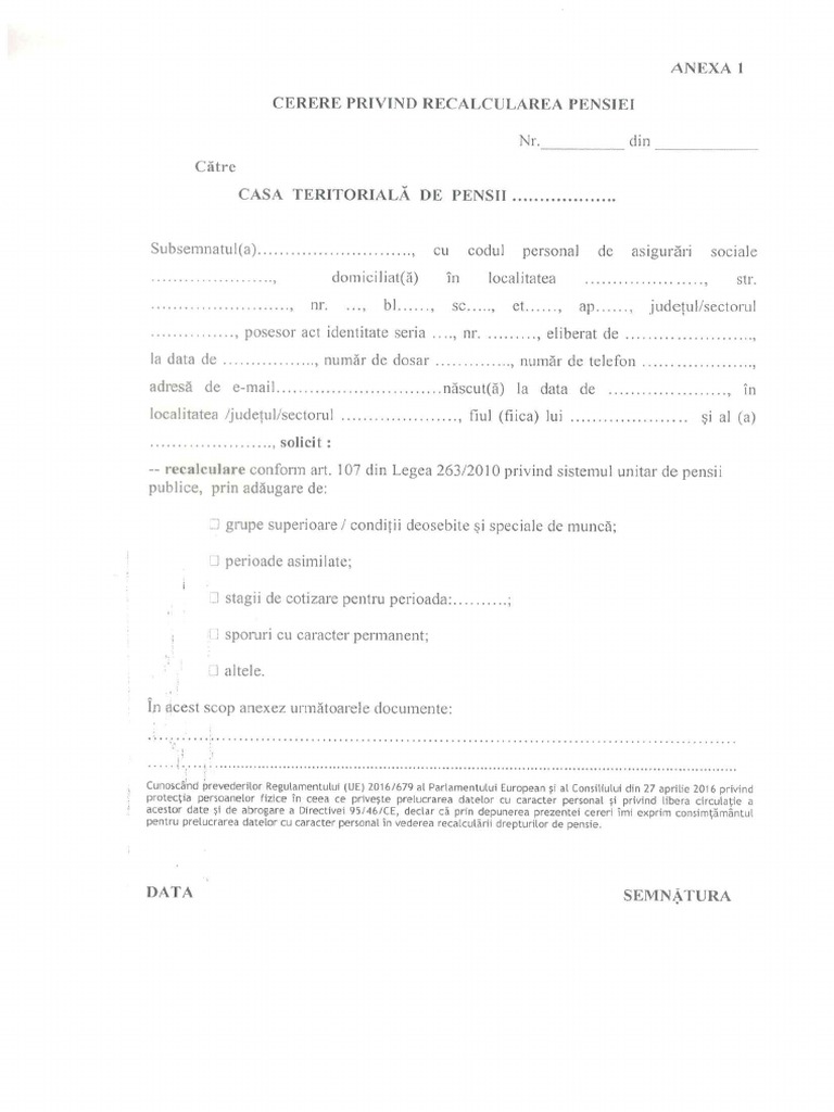 Model Cerere Recalculare Pensie Acord Global Cerere Recalculare Pensie August 2020 | PDF