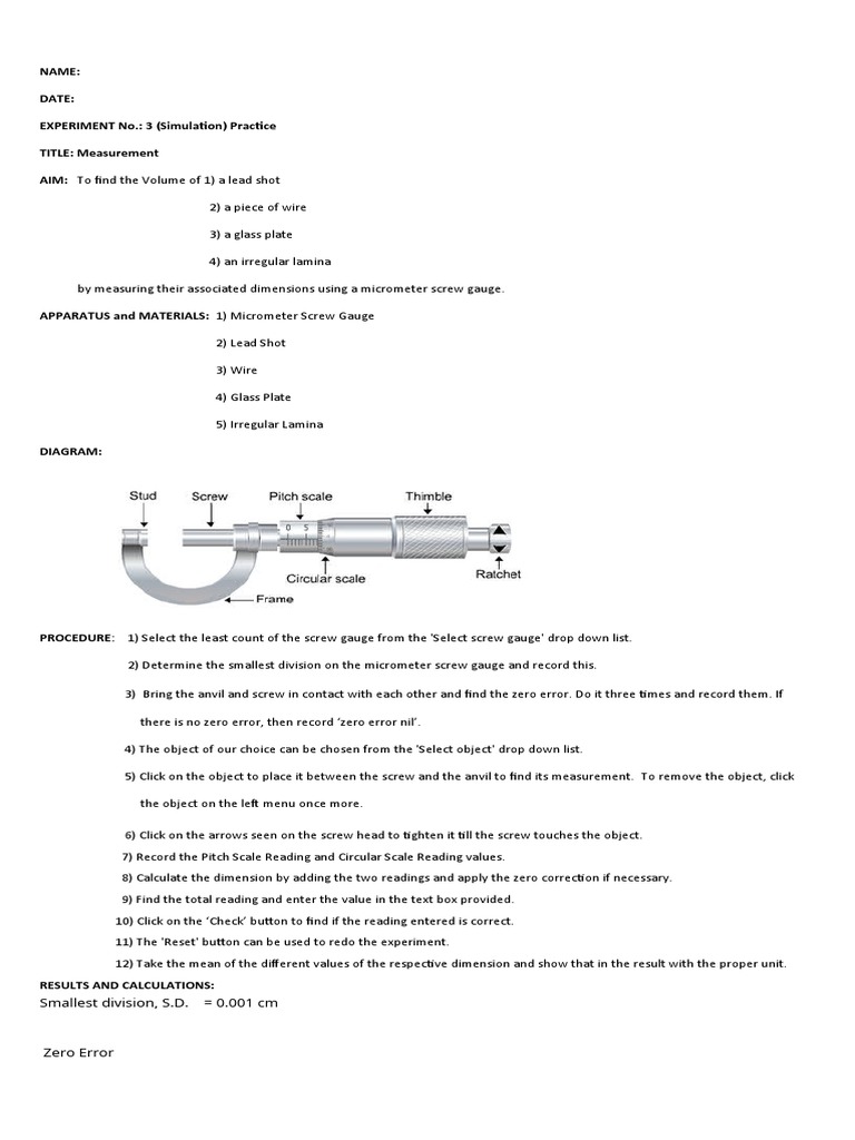 SimulationUsing The Micrometer Screw Gauge PDF Screw Metrology