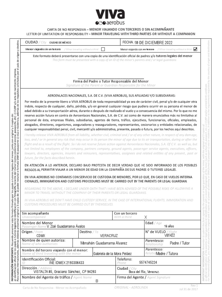Carta De Autorizacion Para Menor De Para Carta De Autorizacion Images