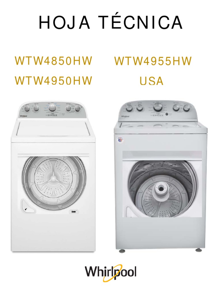 Hoja Tecnica Lav Whirlpool Wtw4850hw Wtw4950hw Wtw4955hw PDF