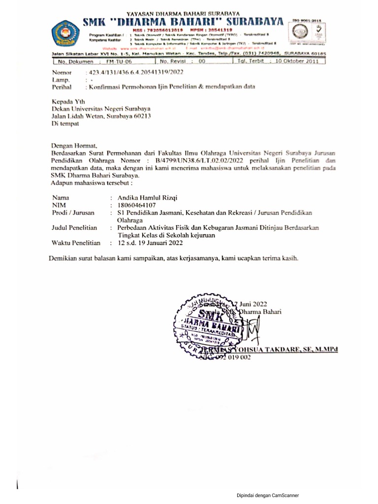 Surat Balasan Penelitian | PDF