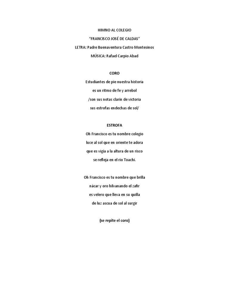 Himno del Colegio Francisco José de Caldas | PDF