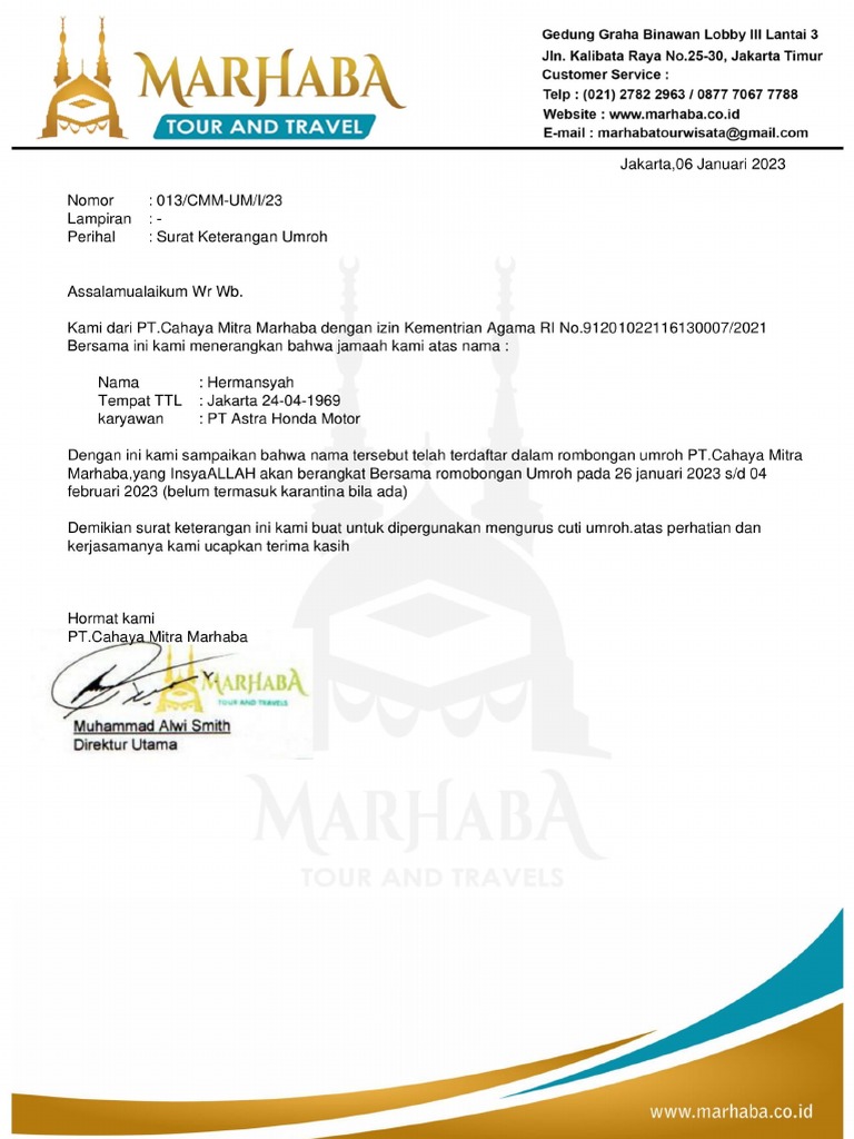 Surat Rekomendasi Izin Umroh Hermansyah | PDF
