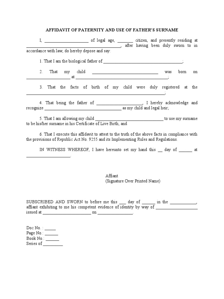 Affidavit for Father's Surname Use | PDF