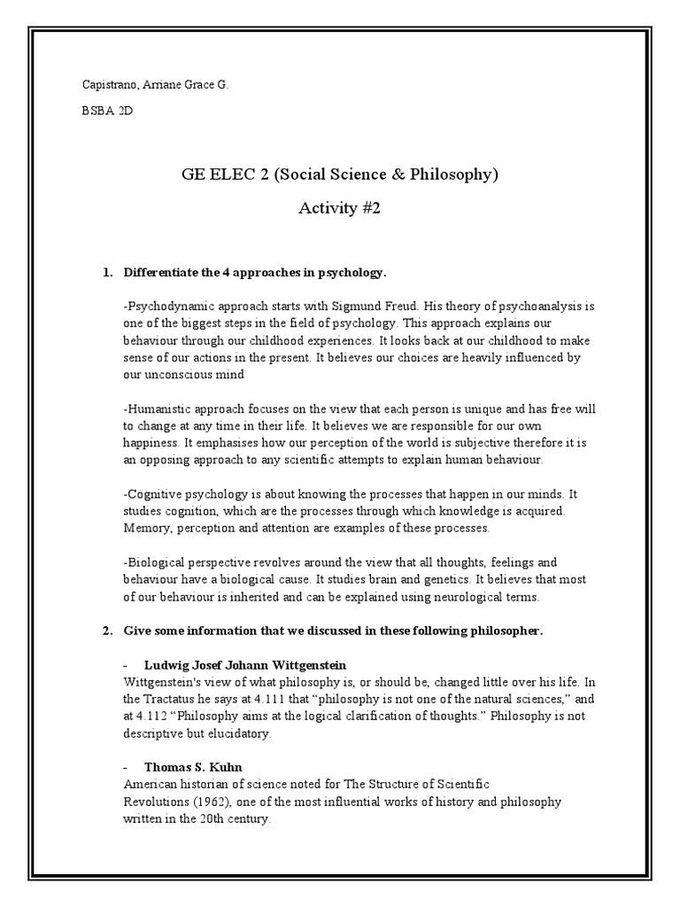 Social Science and Philosophy (Activity 2) PDF Science Psychology