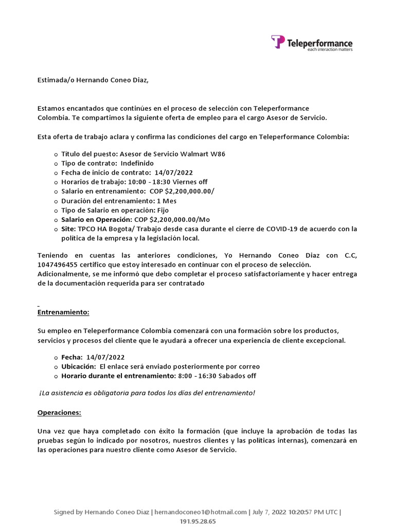 Oferta de Empleo en Teleperformance 2022 | PDF | Crecimiento personal y ...