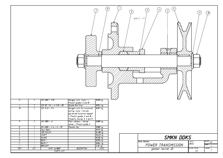 2D Assembly Drawing for Power Transmission | PDF | Manufactured Goods ...