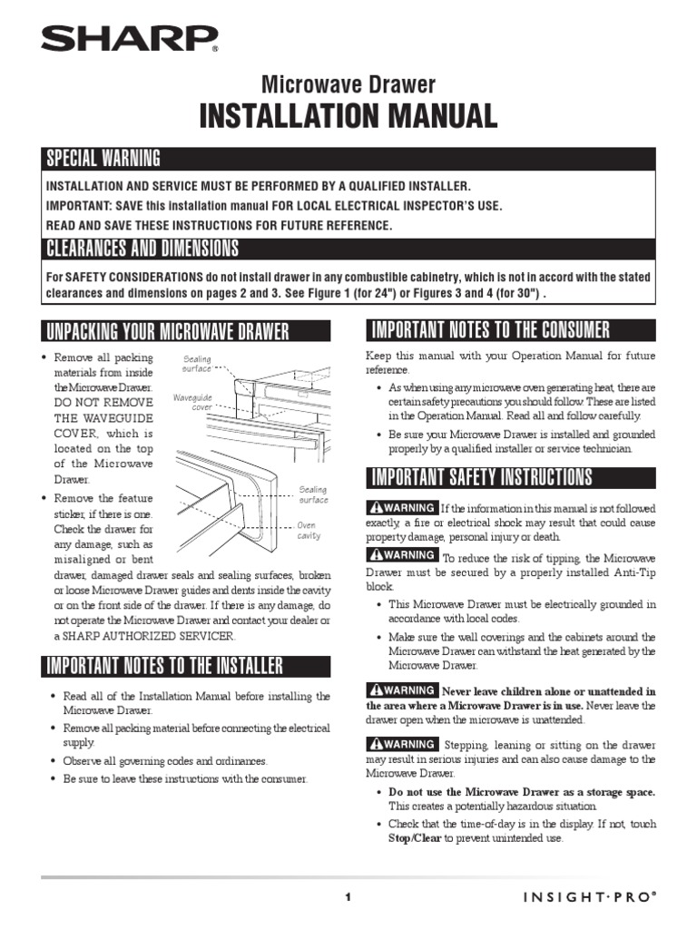 SHARP Microwave Drawer Installation Manual PDF Ac Power Plugs And Sockets Manufactured Goods