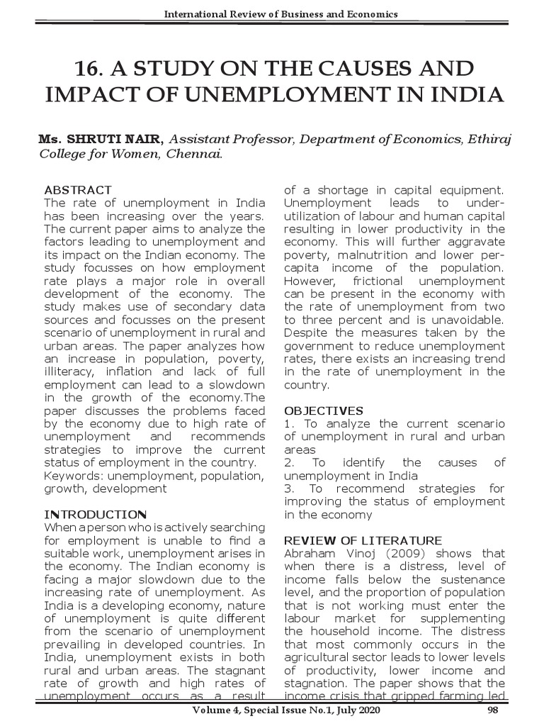 Causes and Impact of Unemployment in India | PDF | Unemployment ...