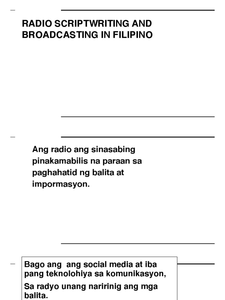 Radio Scripting Broadcasting In Filipino 1 Presentation Pdf