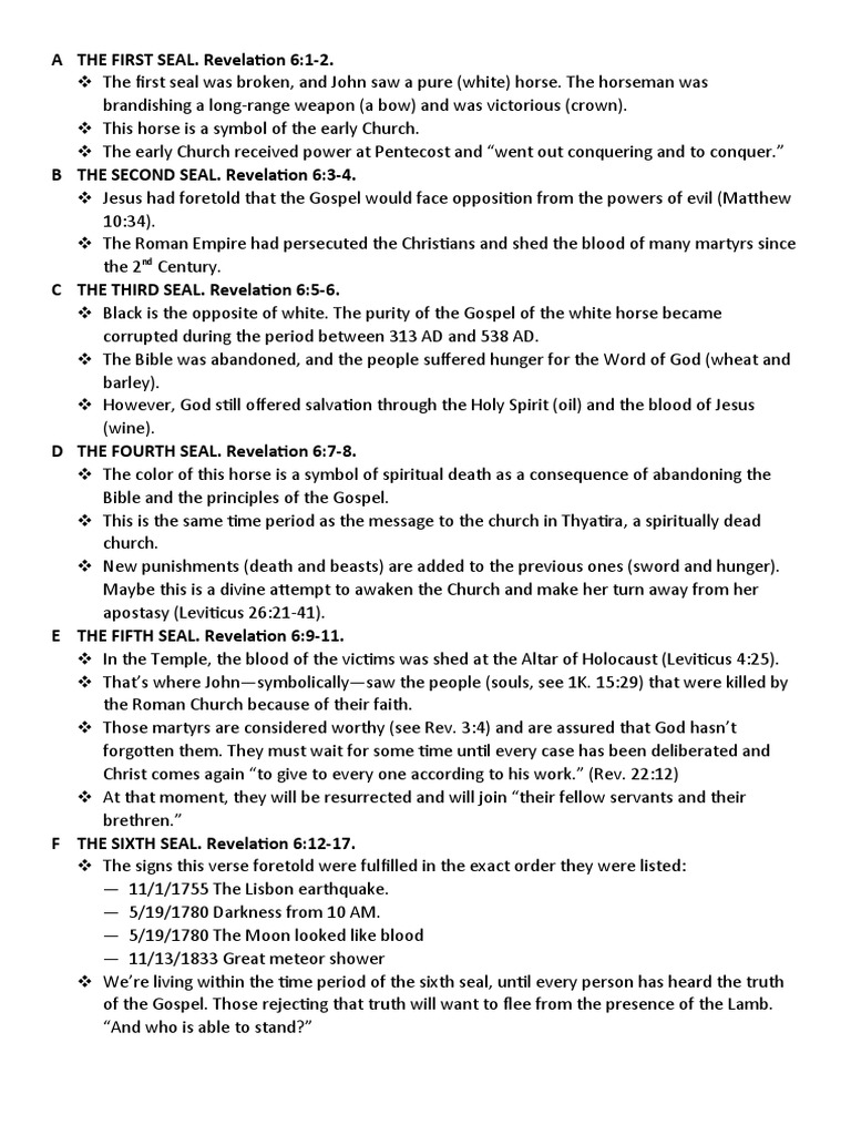 An Analysis of the Opening of the Seven Seals in Revelation Chapter 6